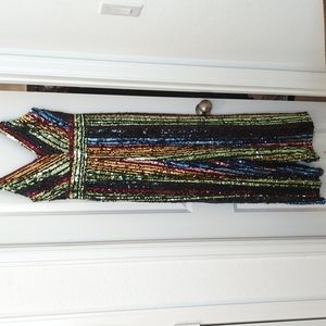 Sequins jump suit rainbow colors New Years Eve outfit